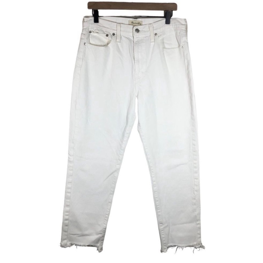 Madewell The Perfect Summer Jeans White Denim Mom Jeans Cotton Raw Hem Size 30